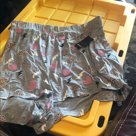 torrid Pants - torrid Gray Lounge Shorts with Pink Hearts, Leopard Spots & Black Lightning